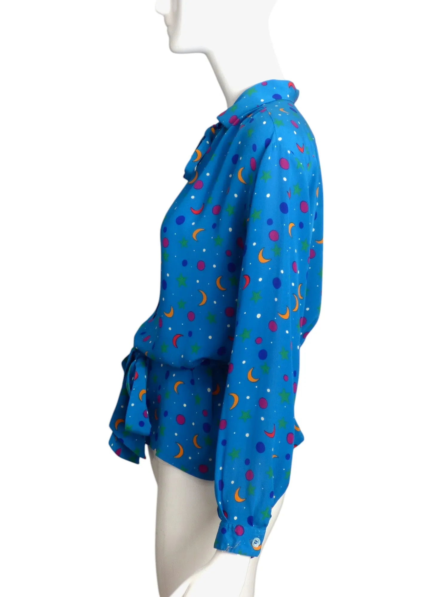 YVES SAINT LAURENT- 1980s Silk Print Blouse, Size-8