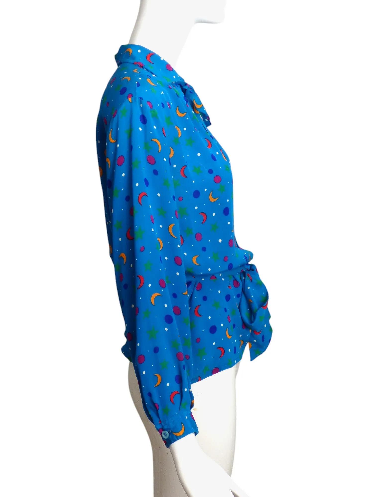 YVES SAINT LAURENT- 1980s Silk Print Blouse, Size-8