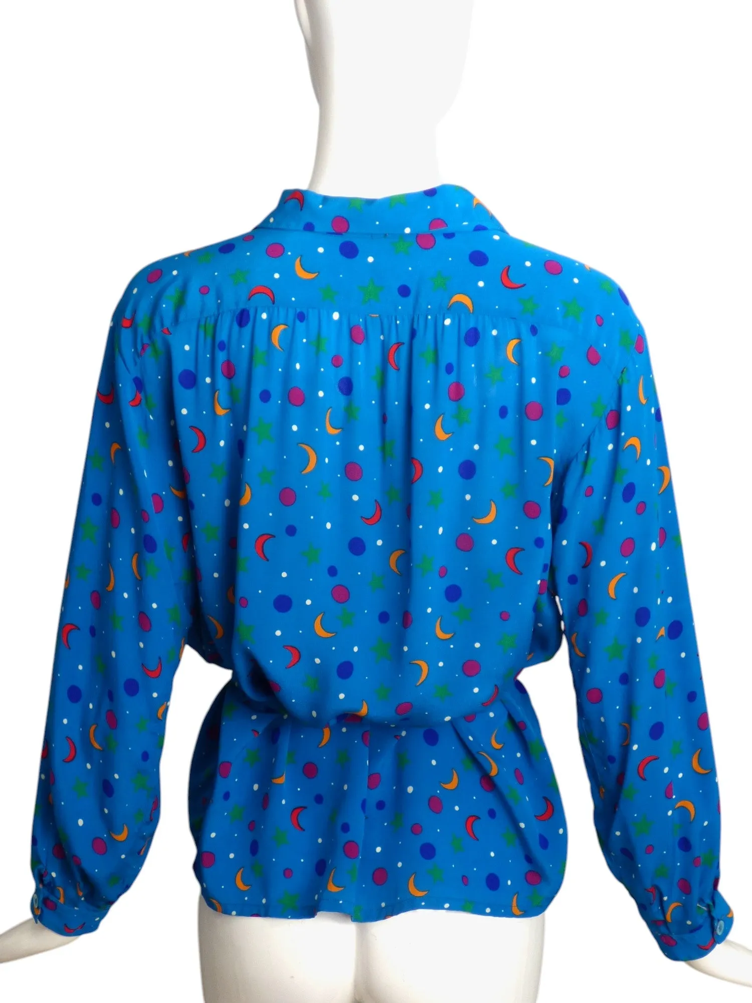 YVES SAINT LAURENT- 1980s Silk Print Blouse, Size-8