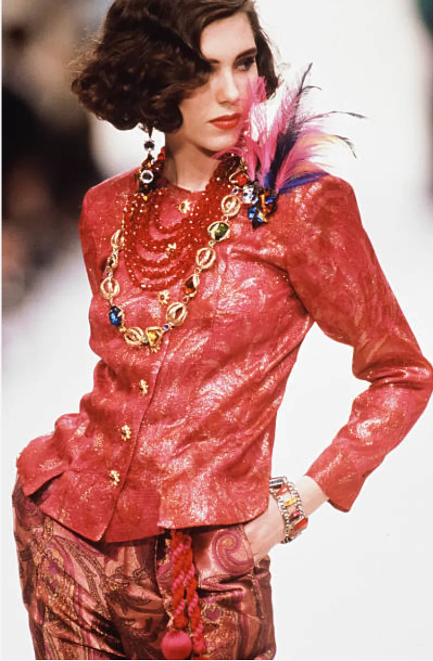 YVES SAINT LAURENT- 1991 Orange Silk Brocade Jacket, Size 6