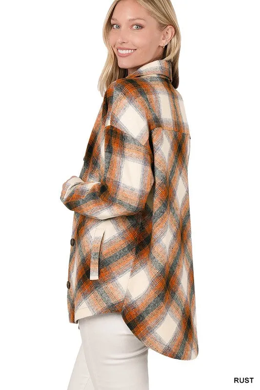 ZENANA Yarn Dyed Plaid Shacket With Pockets