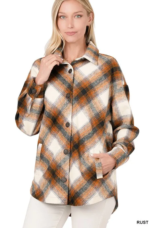 ZENANA Yarn Dyed Plaid Shacket With Pockets