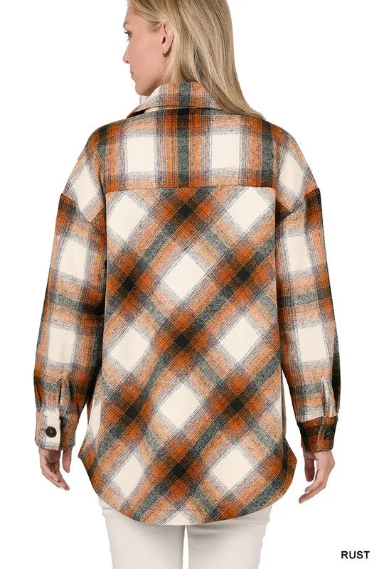 ZENANA Yarn Dyed Plaid Shacket With Pockets