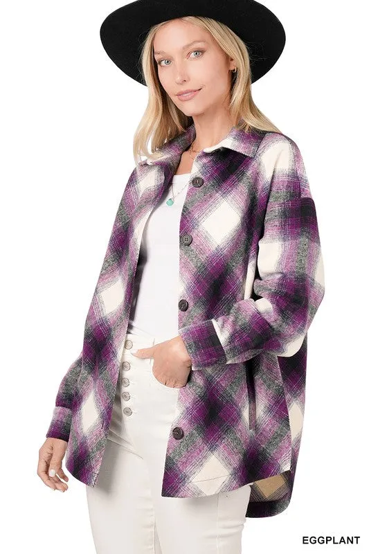 ZENANA Yarn Dyed Plaid Shacket With Pockets