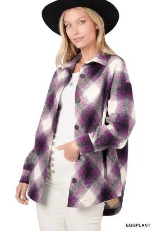 ZENANA Yarn Dyed Plaid Shacket With Pockets